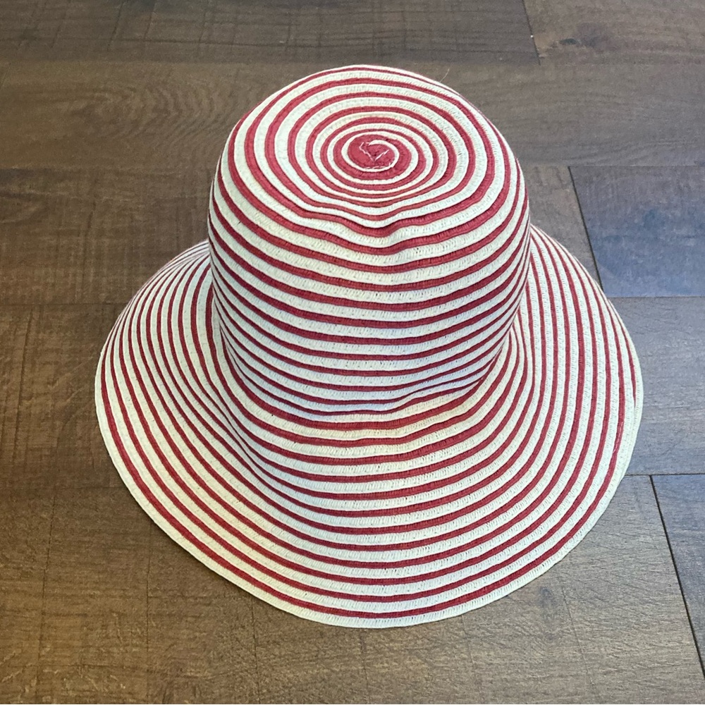 World Market Red Striped Wide Brim Sun Hat Summer Festival Vacation NWT OSFM